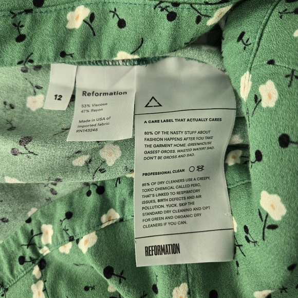 Reformation Green Floral Wide Leg Flowy Pants Size 12 - Picture 5 of 5